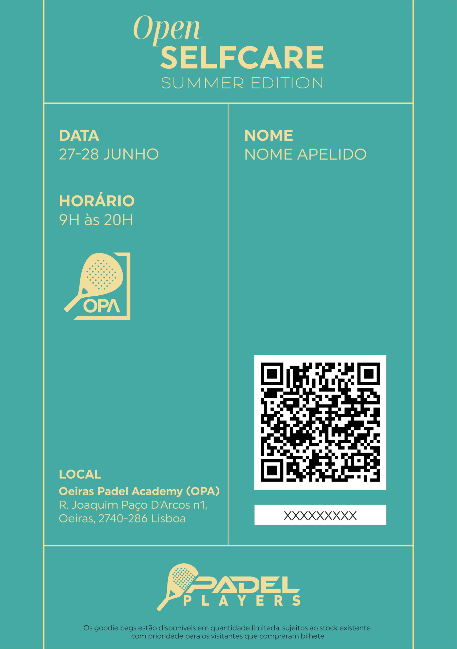 Bilhete_Digital_Padel_Selfcare_2026_BilhetePurple copy 3 Bilhete OPEN SelfCare SUMMER edition 2026 - Image 1